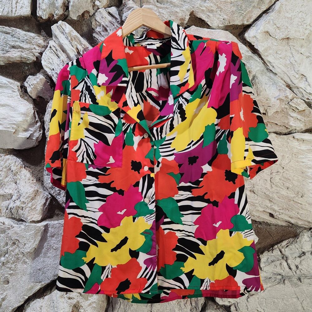 Vintage Floral Color Block Short Sleeve Lloyd Williams Women's Size 4